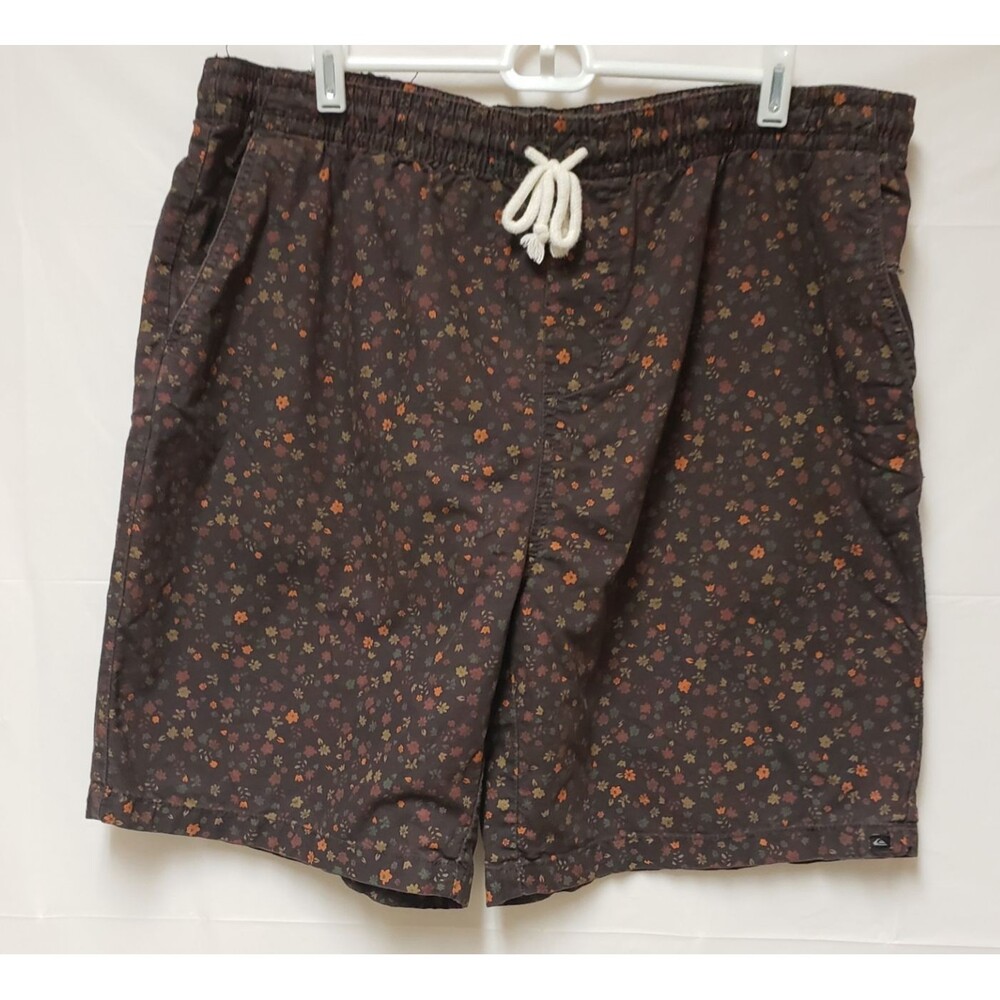 Quicksilver Brown Floral Drawstring Mens Casual Lounge Shorts Sz XL PO Good